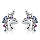 Boucles d’Oreilles Licornes Brillantes Puces en Argent Sterling 925 plaqué or blanc avec zircons colorés