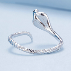 Bague Serpent Cobra Royal Argent Sterling 925 plaqué or blanc – ajustable - Photo 4
