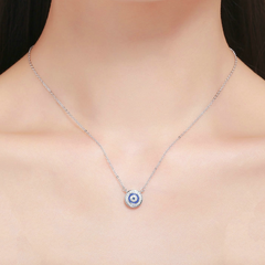 Collier Oeil d’Allah chaîne avec pendentif en Argent Sterling 925 plaqué or blanc avec zircons blancs et fermoir ajustable - Photo 2