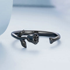 Bague Rose en argent 925 plaqué noir ajustable - Photo 3