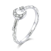 Bague Lune et Étoile Comète en argent 925 plaqué or blanc ajustable avec zircons blancs