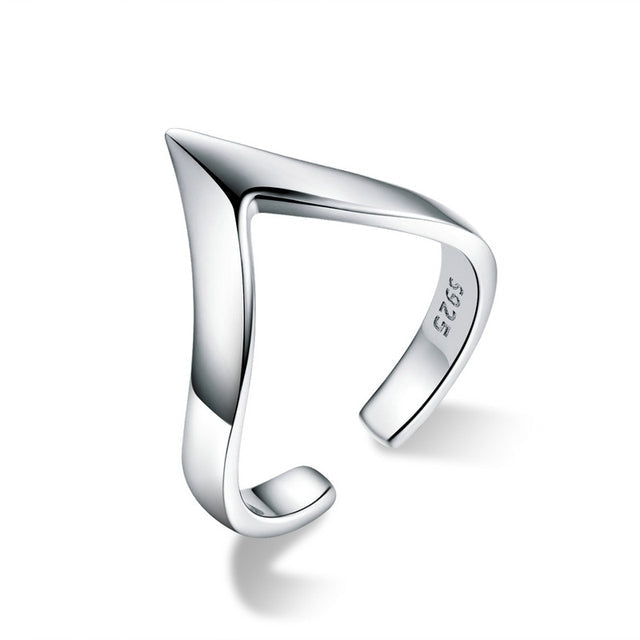 Bague en V en argent 925 plaqué or blanc ajustable
