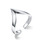 Bague en V en argent 925 plaqué or blanc ajustable