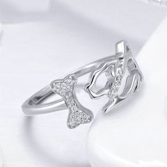 Bague Chien en argent 925 plaqué or blanc ajustable avec zircons blancs - Photo 4