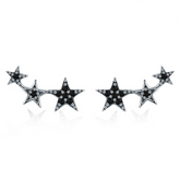 Boucles d’Oreilles Étoiles Noires Puces en Argent Sterling 925 plaqué or blanc avec pavé de zircons noirs