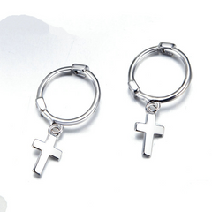 Boucles d'Oreilles Créoles Pendentif Croix - Image 3