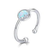 Bague Opale avec Chat Rêveur en argent 925 plaqué or blanc ajustable