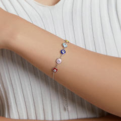 Bracelet Yeux Protecteurs en argent 925 plaqué or blanc ajustable émaillé à la main - Photo 2