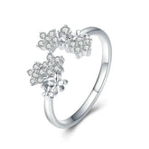 Bague Bouquet de Fleurs en argent 925 plaqué or blanc ajustable avec zircons blancs