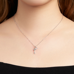 Collier Clé en argent 925 plaqué or blanc ajustable avec zircons blancs - Photo 2
