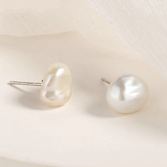 Boucles d’Oreilles Perles Baroques Puces en Argent Sterling 925 plaqué or blanc - Photo 4