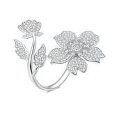 Bague Fleurs de Cerisier en argent 925 plaqué or blanc ajustable avec zircons blancs