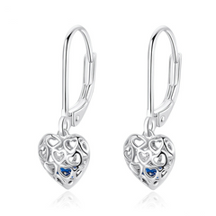 Boucles d’Oreilles Pendentif Coeurs en argent 925 plaqué or blanc