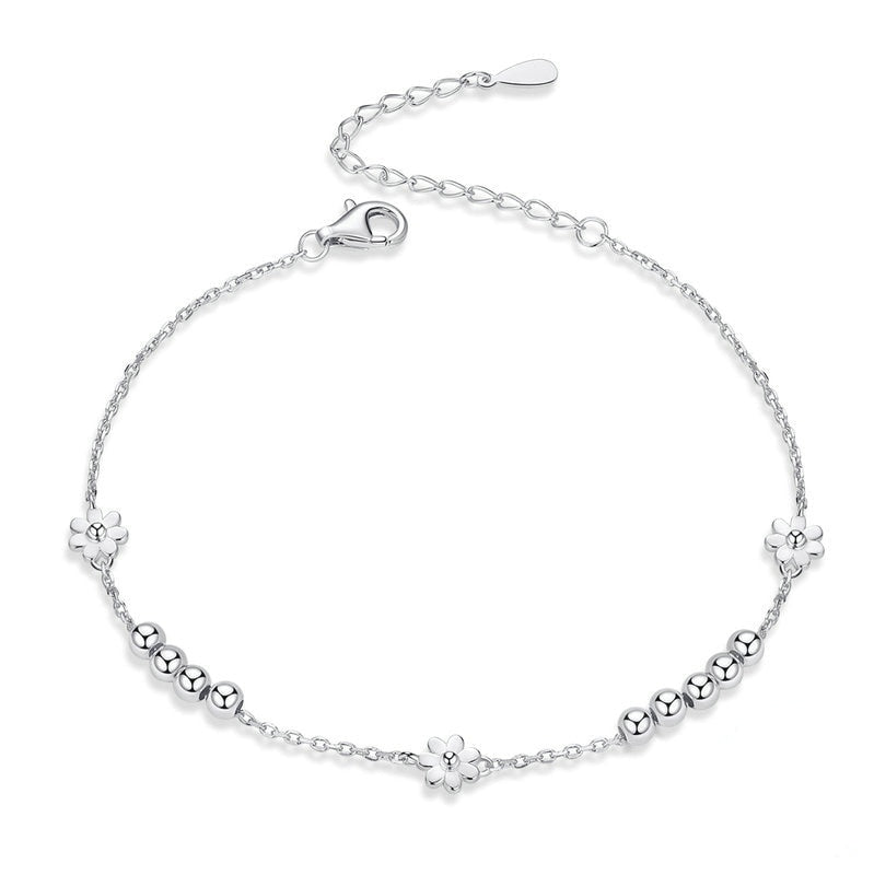 Bracelet Marguerites en argent 925 plaqué or blanc ajustable