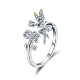 Bague Fée en argent 925 plaqué or blanc ajustable avec zircons blancs et jaunes