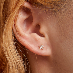 Boucles d’Oreilles Fleurs Scintillantes Puces en Argent Sterling 925 plaqué or jaune avec zircons blancs - Photo 2