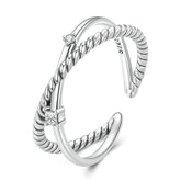Bague Croisée X en argent 925 plaqué or blanc ajustable avec zircons blancs