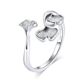Bague Feuilles de Ginkgo en argent 925 plaqué or blanc ajustable
