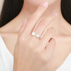 Bague avec Perles en argent 925 plaqué or blanc ajustable - Photo 2