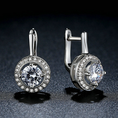 Boucles d’Oreilles Pendentif Brillants en argent 925 plaqué or blanc avec zircons blancs - Photo 3