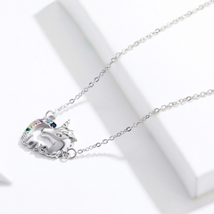 Collier Licorne Argent Sterling 925 plaqué or blanc avec zircons colorés - Photo 4