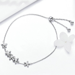 Bracelet Marguerites en argent 925 plaqué or blanc ajustable avec zircons blancs - Photo 4