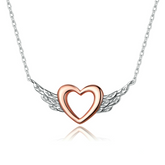 Collier Coeur Ailé en argent 925 plaqué or blanc et or rose ajustable