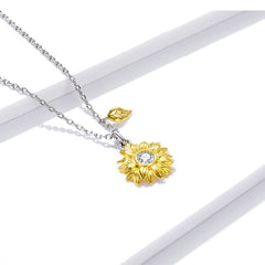 Collier Tournesol en argent 925 plaqué or blanc ajustable et pendentif plaqué or jaune avec zircon blanc - Photo 3