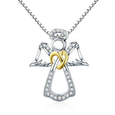 Collier Ange Gardien en argent 925 plaqué or blanc et or jaune avec zircons blancs