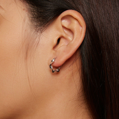 Boucles d’Oreilles Créoles Ondulés Argent Sterling 925 plaqué or blanc - Photo 2