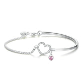Bracelet Coeur Lumineux jonc en argent 925 plaqué or blanc ajustable avec zircons blancs et rose