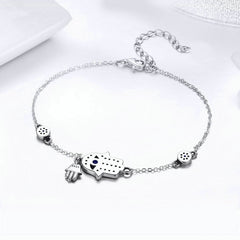 Bracelet Hamsa en argent 925 plaqué or blanc ajustable avec zircons blancs et bleus - Photo 4