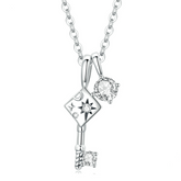 Collier Clé en argent 925 plaqué or blanc ajustable avec zircons blancs