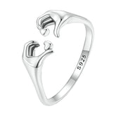 Bague Câlin avec Cœurs en argent 925 plaqué or blanc ajustable avec détail des mains