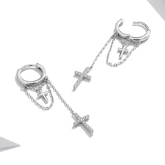 Boucles d'Oreilles Créoles Pendentif Croix - Image 4