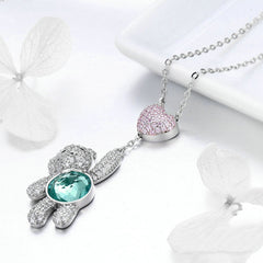 Collier Ourson en argent 925 plaqué or blanc avec zircons colorés - Photo 3
