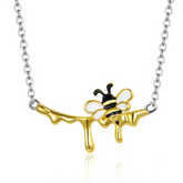 Collier Abeille avec Miel Argent Sterling 925 plaqué or blanc et jaune avec détails émaillés