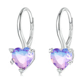 Boucles d’Oreilles Pendentif Coeurs en argent 925 plaqué or blanc avec zircons roses