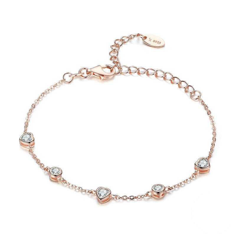 Bracelet Coeurs Lumineux en argent 925 plaqué or rose ajustable avec zircons blancs