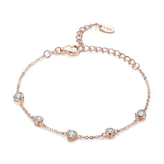Bracelet Coeurs Lumineux en argent 925 plaqué or rose ajustable avec zircons blancs