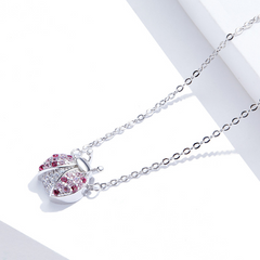 Collier Coccinelle en argent 925 plaqué or blanc avec zircons colorés - Photo 4
