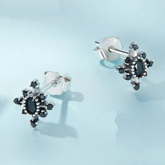 Boucles d’Oreilles Étoiles Noires Puces en Argent Sterling 925 plaqué or blanc avec zircons noirs - Photo 3