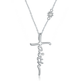 Collier Croix en argent 925 plaqué or blanc ajustable avec zircons blancs