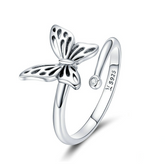 Bague Papillon en argent 925 plaqué or blanc ajustable avec zircon blanc