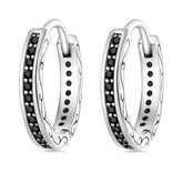 Boucles d’Oreilles Créoles Noirs en argent 925 plaqué or blanc avec zircons noirs