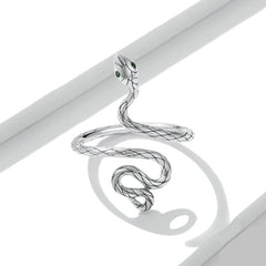 Bague Serpent Python en argent 925 plaqué or blanc ajustable avec yeux en zircon vert - Photo 3