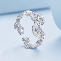 Bague Marguerites en argent 925 plaqué or blanc ajustable - Photo 4