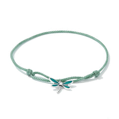 Bracelet Libellule style marin en corde vert ajustable avec libellule en argent 925 émaillé vert - Photo 3