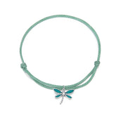 Bracelet Libellule style marin en corde vert ajustable avec libellule en argent 925 émaillé vert