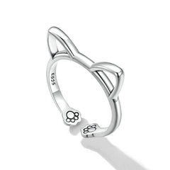 Bague Oreilles de Chat en argent 925 plaqué or blanc ajustable - Photo 4